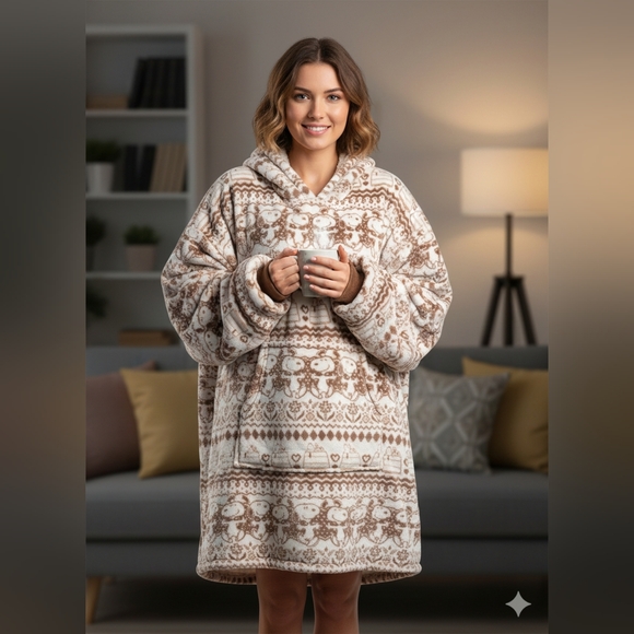 Peanuts Other - Peanuts Snoopy Brown and Cream Hoodie Blanket Oversized, PTP 36"